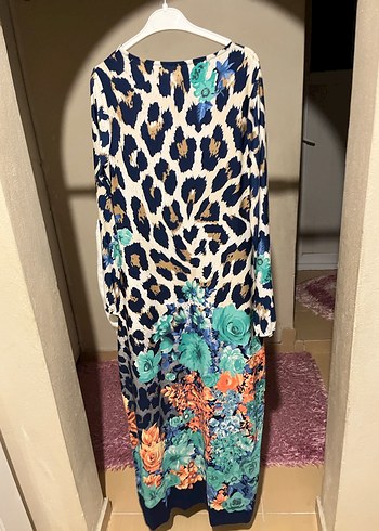 Çiçek ve Leopar Desenli Uzun Bohem Elbise - Görsel 3