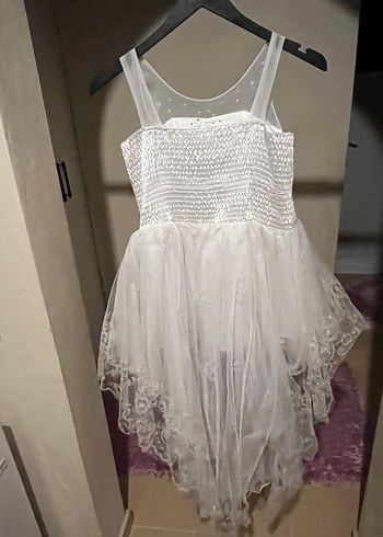 Beyaz Dantel Detaylı Kız Çocuk Abiye Elbise - Görsel 2