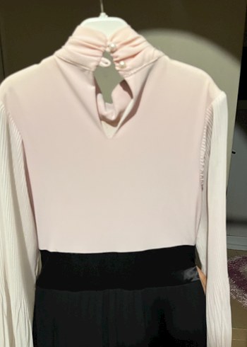 Pudra Pileli Uzun Kollu Uzun Elbise - Görsel 6