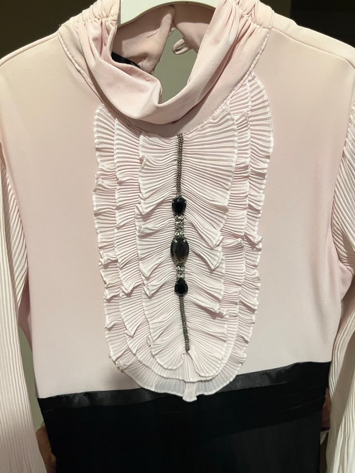 Pudra Pileli Uzun Kollu Uzun Elbise - Görsel 3