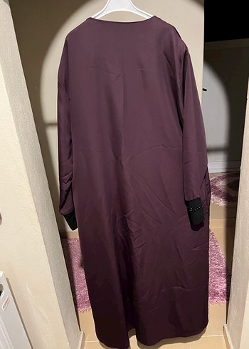 Bordo Uzun Kollu Gotik Nakışlı Kadın Elbisesi ferace - Görsel 5