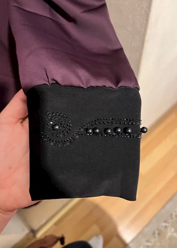 Bordo Uzun Kollu Gotik Nakışlı Kadın Elbisesi ferace - Görsel 6