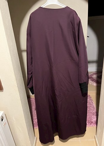 Bordo Uzun Kollu Gotik Nakışlı Kadın Elbisesi ferace - Görsel 4