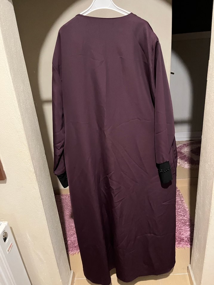 Bordo Uzun Kollu Gotik Nakışlı Kadın Elbisesi ferace - Görsel 5