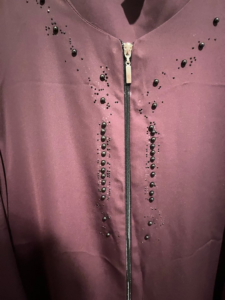 Bordo Uzun Kollu Gotik Nakışlı Kadın Elbisesi ferace - Görsel 3