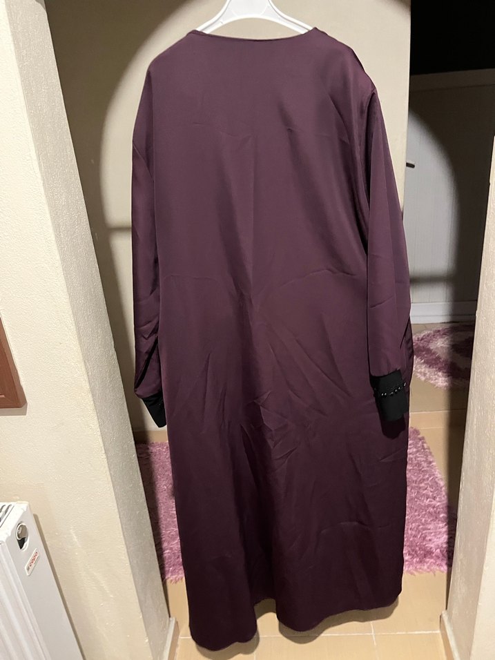 Bordo Uzun Kollu Gotik Nakışlı Kadın Elbisesi ferace - Görsel 4