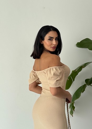 Bej Uzun Bohem Kadın Elbise - Görsel 2