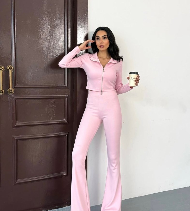 Pembe Uzun Kollu Kadın Eşofman Takımı - Görsel 3