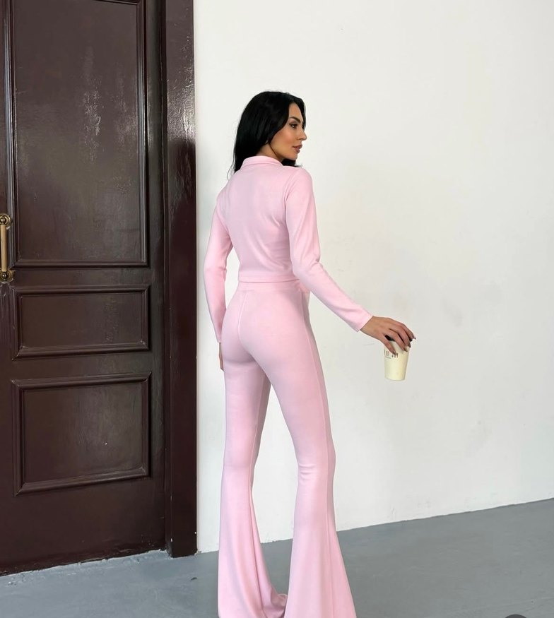 Pembe Uzun Kollu Kadın Eşofman Takımı - Görsel 4