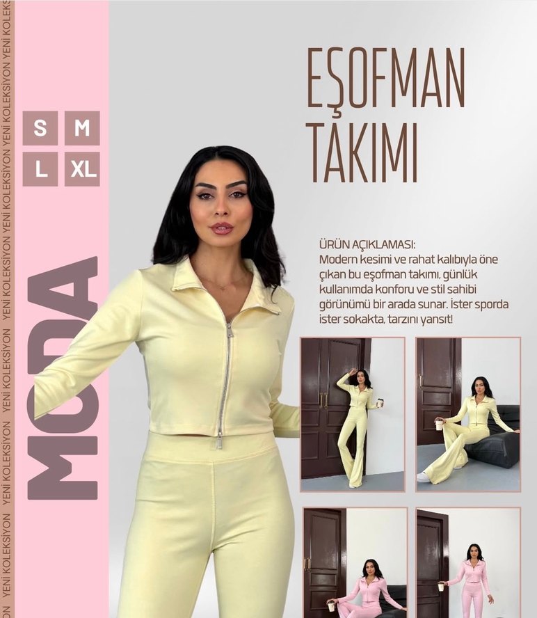 Pembe Uzun Kollu Kadın Eşofman Takımı - Görsel 5