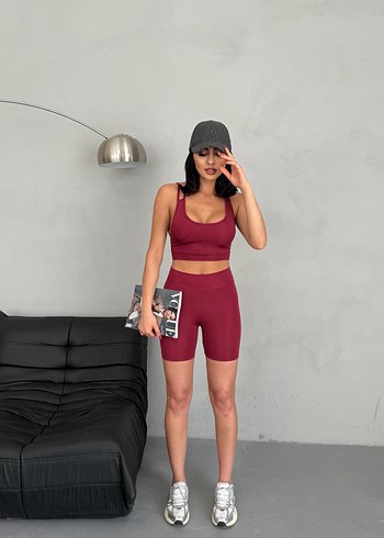 Bordo Mini Spor Tayt - Görsel 3