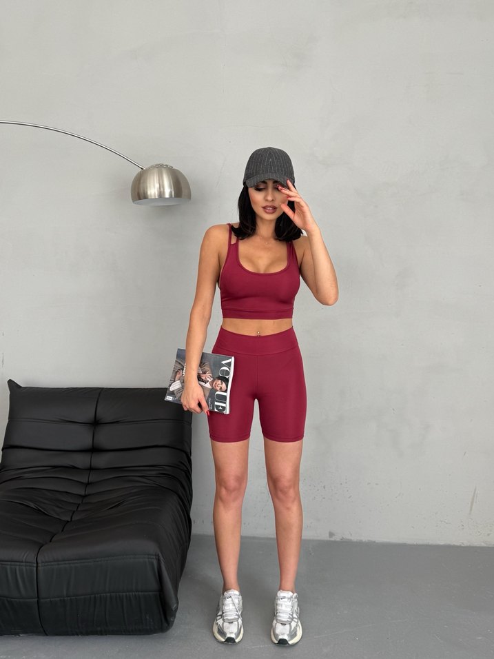 Bordo Mini Spor Tayt - Görsel 3