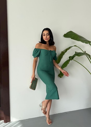 Yeşil Straplez Uzun Kalem Elbise - Görsel 3