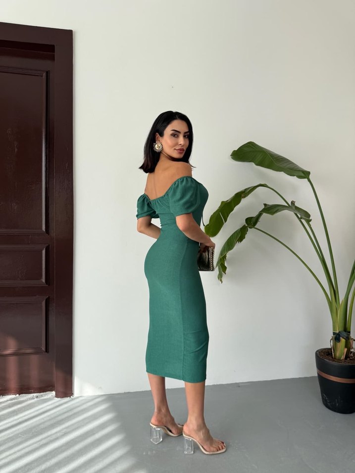 Yeşil Straplez Uzun Kalem Elbise - Görsel 2