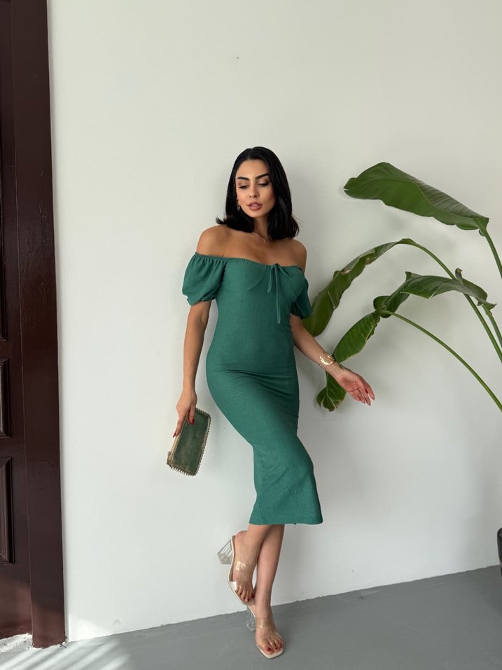 Yeşil Straplez Uzun Kalem Elbise - Görsel 3