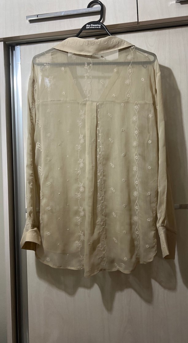 Bej Düğmeli Keten Kadın Gömlek - Görsel 3