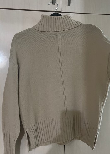 Bej Kadın Boğazlı Triko Kazak - Görsel 2