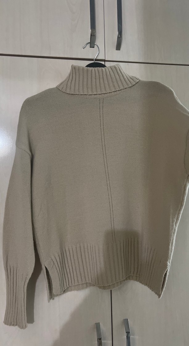 Bej Kadın Boğazlı Triko Kazak - Görsel 2