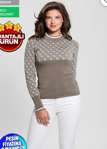 Kahverengi Desenli Örgü Kadın Kazak - Görsel 2