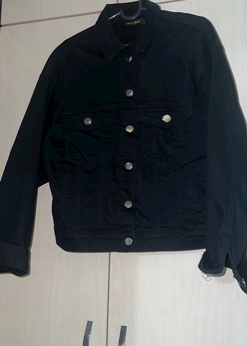 Düğmeli Siyah Kadın Denim Ceket - Görsel 3