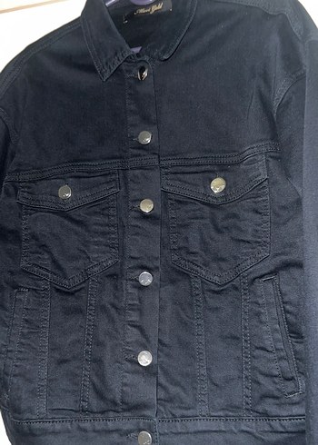Düğmeli Siyah Kadın Denim Ceket - Görsel 2