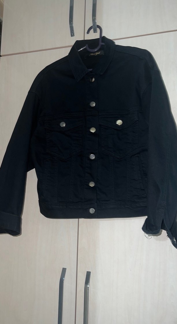 Düğmeli Siyah Kadın Denim Ceket - Görsel 3