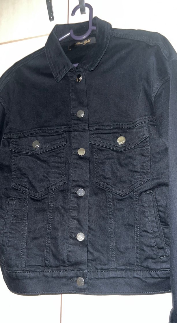 Düğmeli Siyah Kadın Denim Ceket - Görsel 2