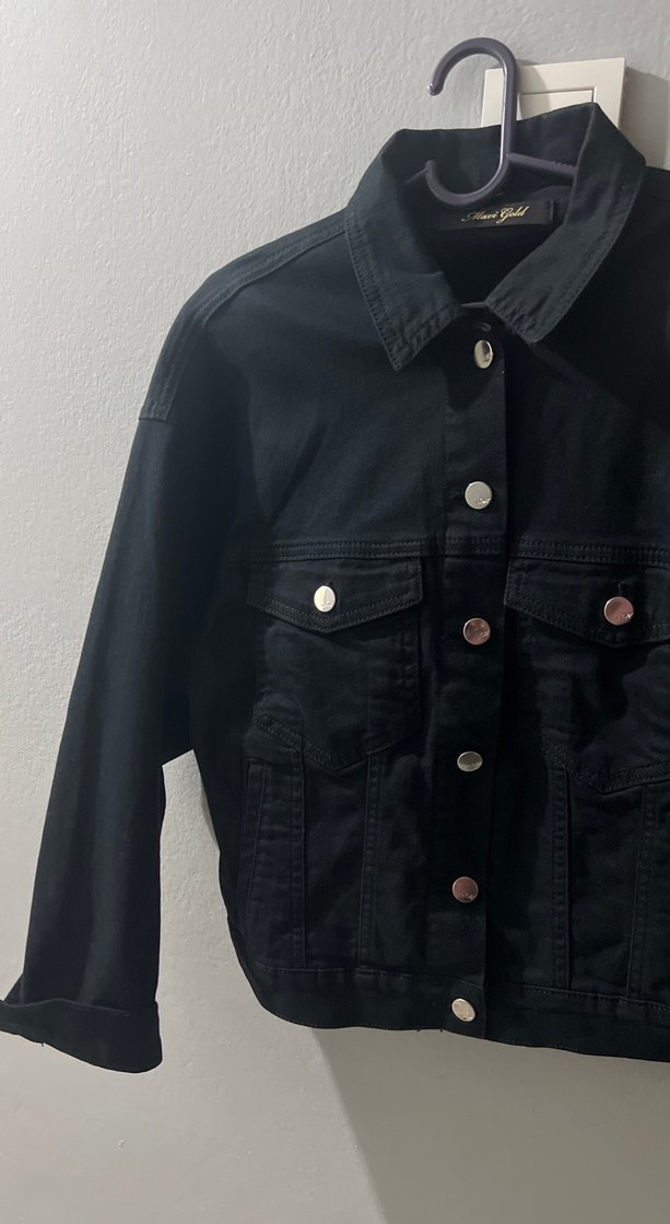 Düğmeli Siyah Kadın Denim Ceket - Görsel 5