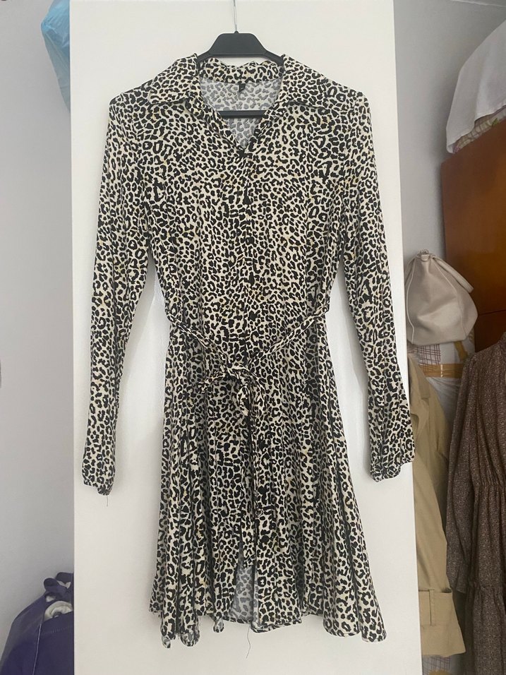 Kahverengi V Yaka Uzun Kollu Midi Elbise - Görsel 2