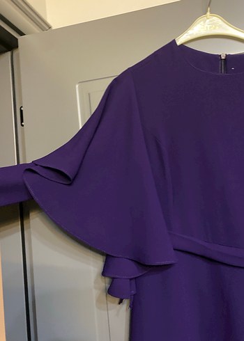 Mor Uzun Kol Drapeli Kadın Elbise - Görsel 3