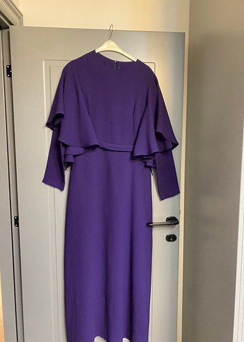 Mor Uzun Kol Drapeli Kadın Elbise - Görsel 2