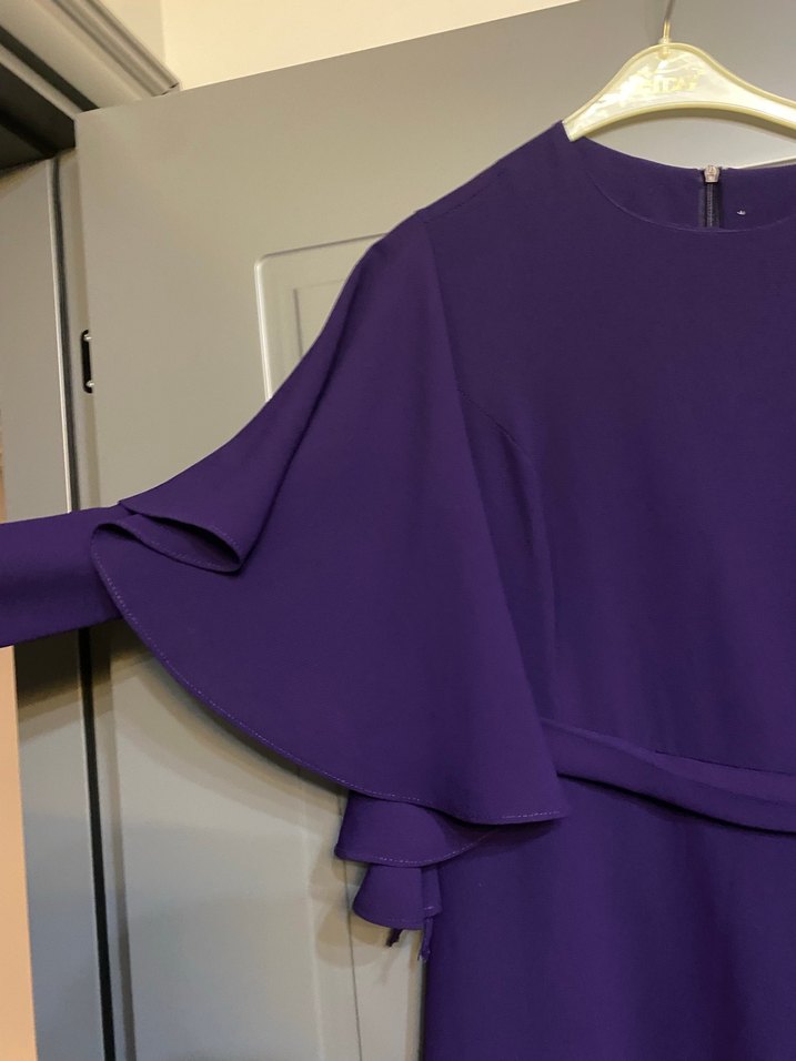 Mor Uzun Kol Drapeli Kadın Elbise - Görsel 3
