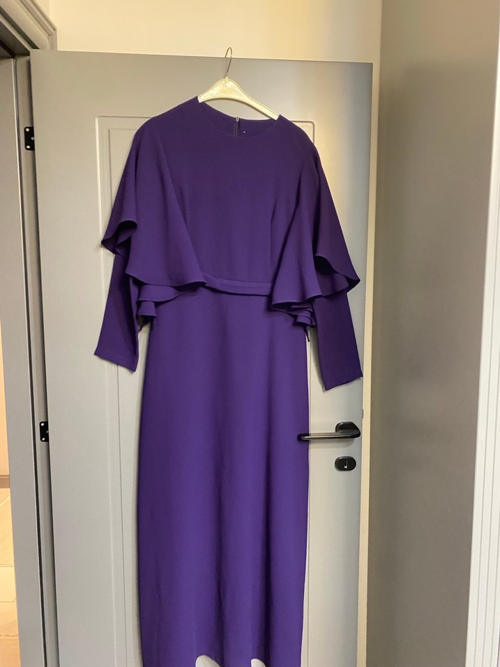Mor Uzun Kol Drapeli Kadın Elbise - Görsel 2