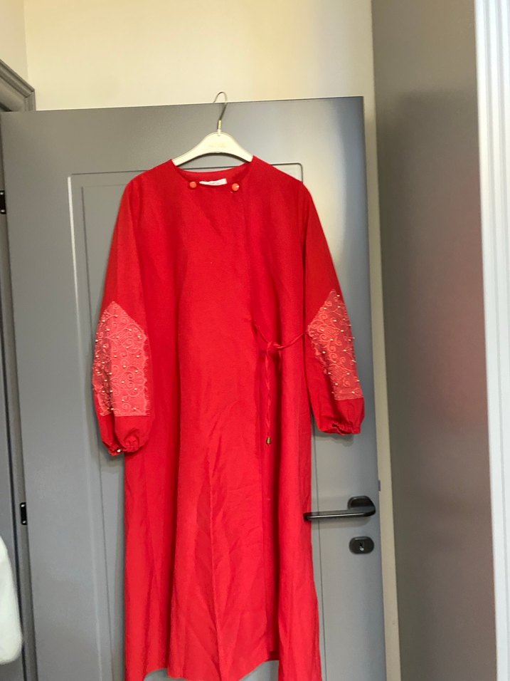 Kırmızı Nakışlı Uzun Salaş Kadın tunik - Görsel 2