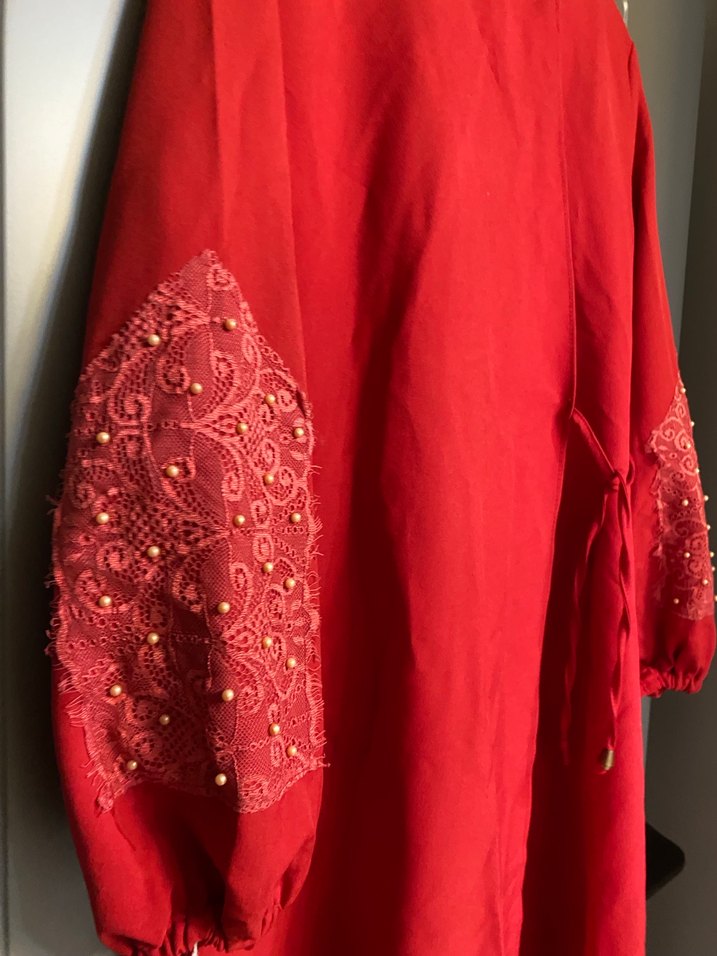 Kırmızı Nakışlı Uzun Salaş Kadın tunik - Görsel 3
