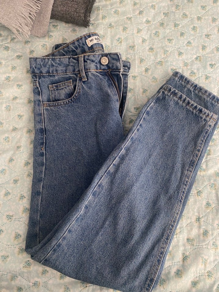 Düğmeli Nakışlı Mavi Kadın  Pantolon - Görsel 2