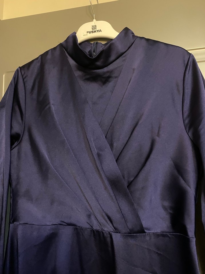 Uzun Mor Drapeli Kadın Elbise taşlı kerem - Görsel 2