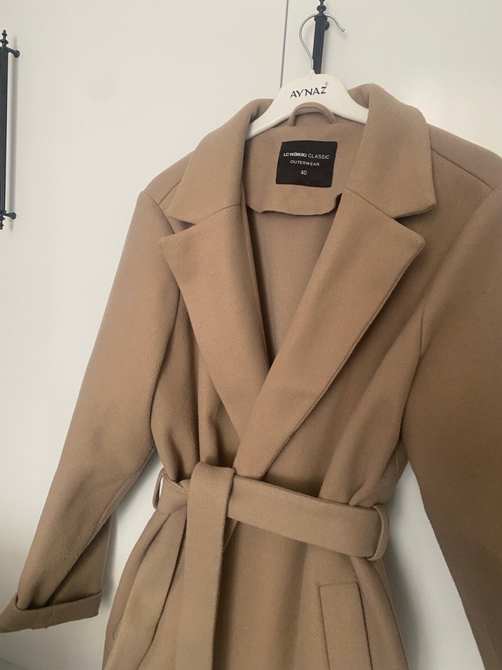 Bej Midi Süet Kadın Kaban - Görsel 2