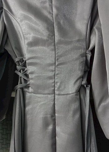 Gri Uzun Drapeli Kadın Elbise - Görsel 6