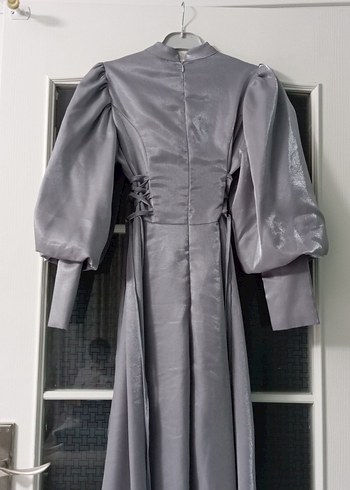 Gri Uzun Drapeli Kadın Elbise - Görsel 5