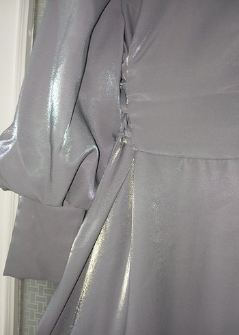 Gri Uzun Drapeli Kadın Elbise - Görsel 11