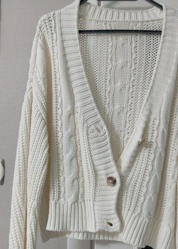 Bohem Beyaz Örgü Kadın Hırka - Görsel 2