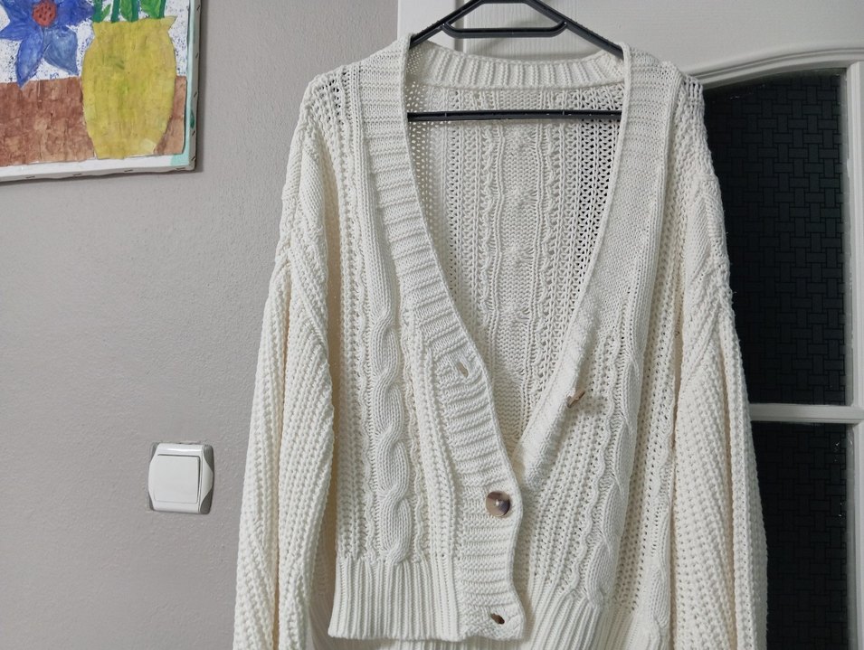 Bohem Beyaz Örgü Kadın Hırka - Görsel 3