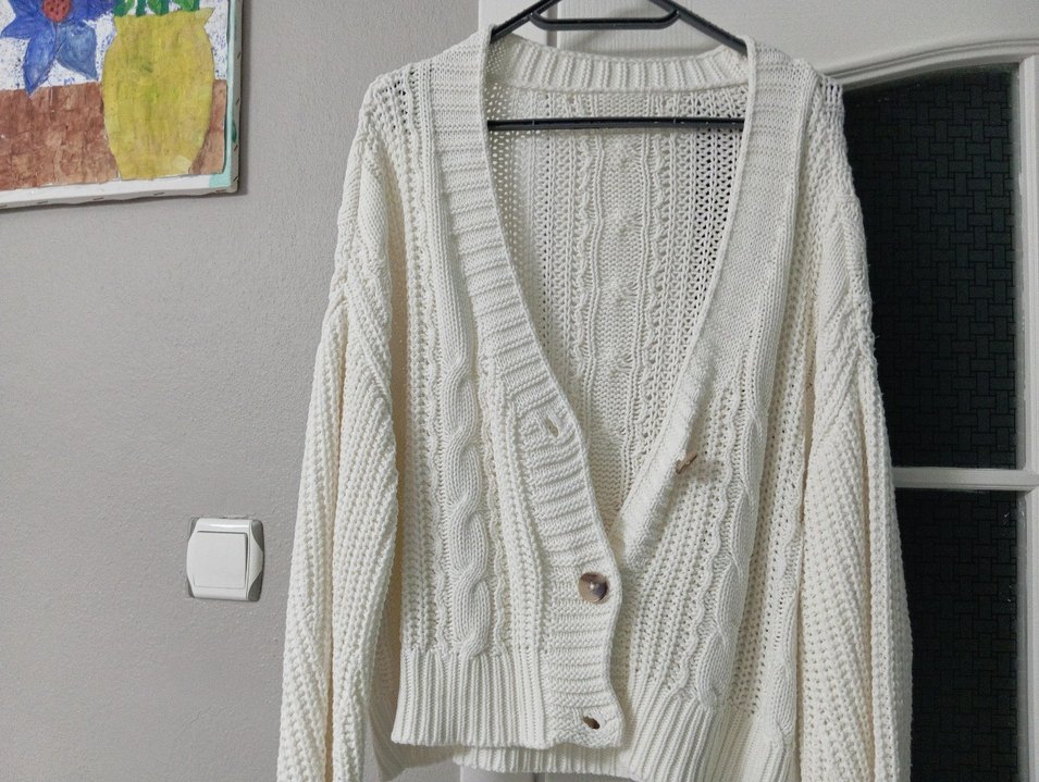 Bohem Beyaz Örgü Kadın Hırka - Görsel 4