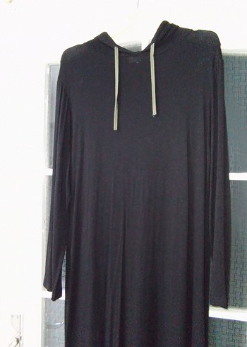 Uzun Siyah Kadın Elbise Kapüşonlu - Görsel 2