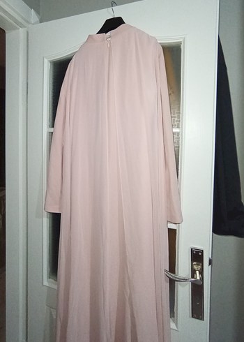 Toz Pembe Nakışlı Uzun Kollu Uzun Elbise - Görsel 9