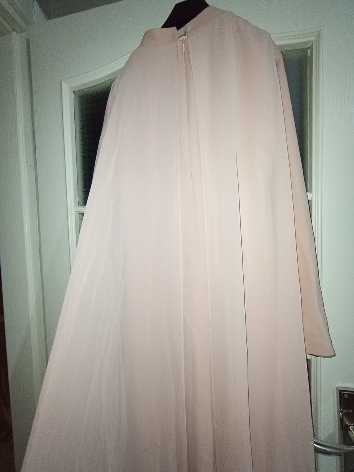 Toz Pembe Nakışlı Uzun Kollu Uzun Elbise - Görsel 5