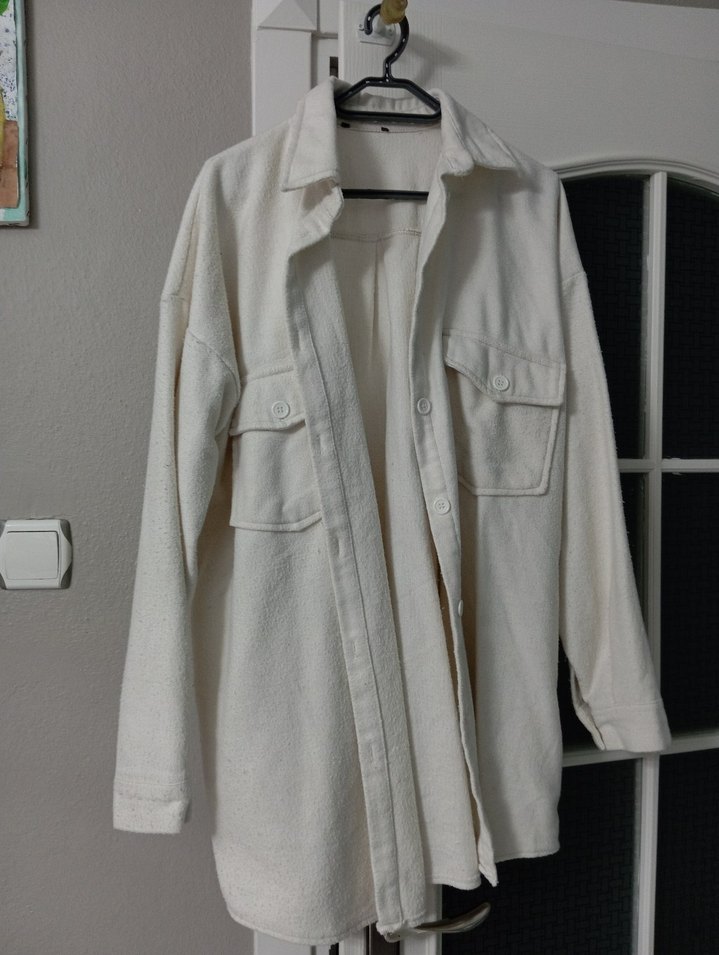 Düğmeli Beyaz Midi Kadın Ceket - Görsel 2