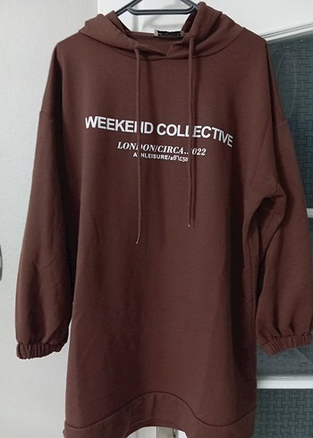 Kapüşonlu Kahverengi Uzun Kollu Sweatshirt - Görsel 2