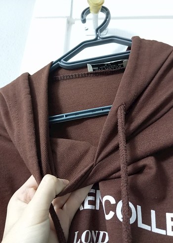 Kapüşonlu Kahverengi Uzun Kollu Sweatshirt - Görsel 3